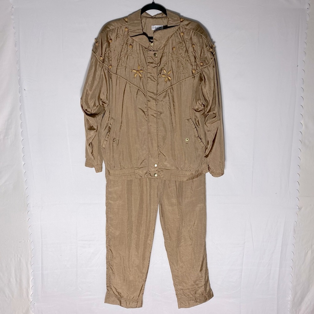 Vintage Lavon Tan Relaxed Baggy Fit Track Suit W Decorative Beading L